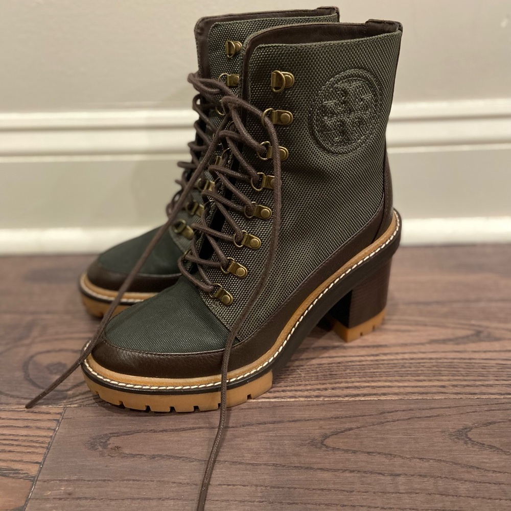 Tory Burch Miller Mixed-Materials Lug Sole Boots